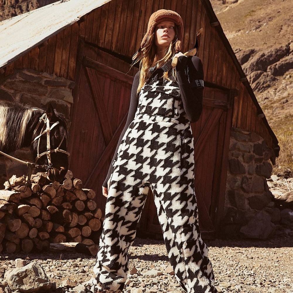 Free People Movement Women's XL Hit The Slopes Salopette Houndstooth GUC